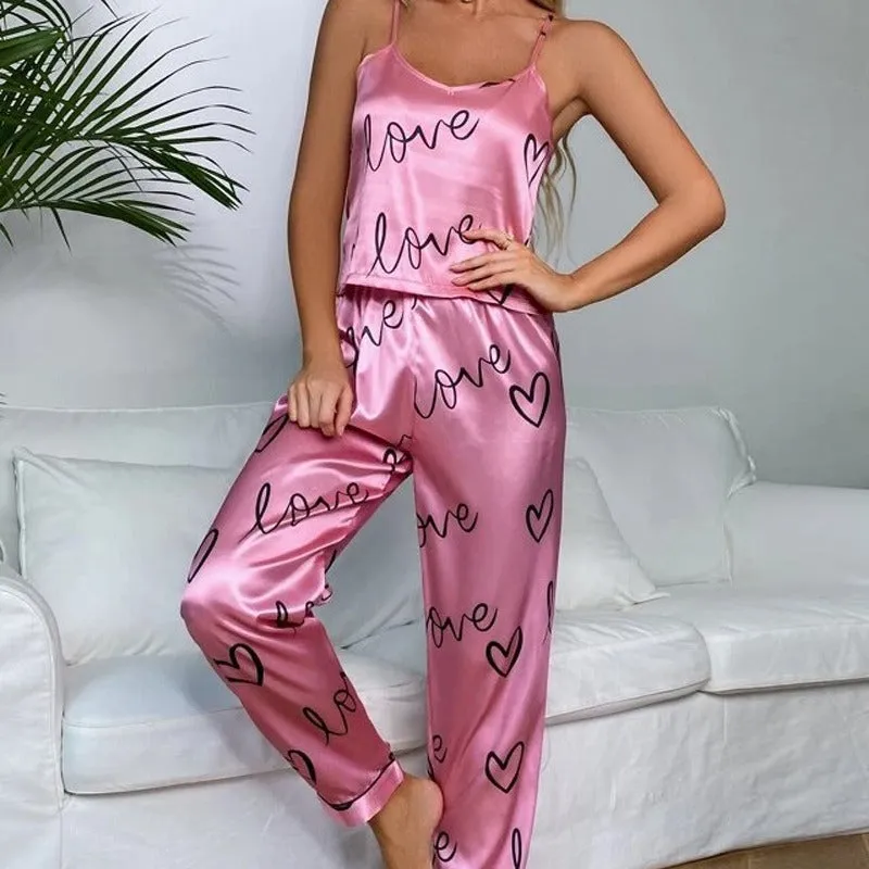 Women's shorts, pajamas, camisole, short sleeved Christmas pajamas, girls' pink heart-shaped pajamas