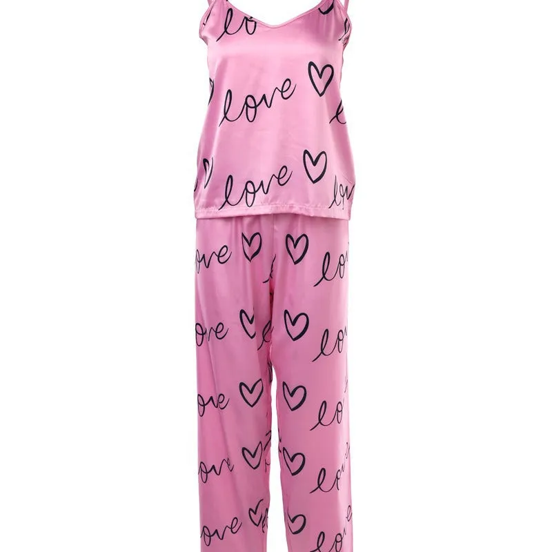 Women's shorts, pajamas, camisole, short sleeved Christmas pajamas, girls' pink heart-shaped pajamas