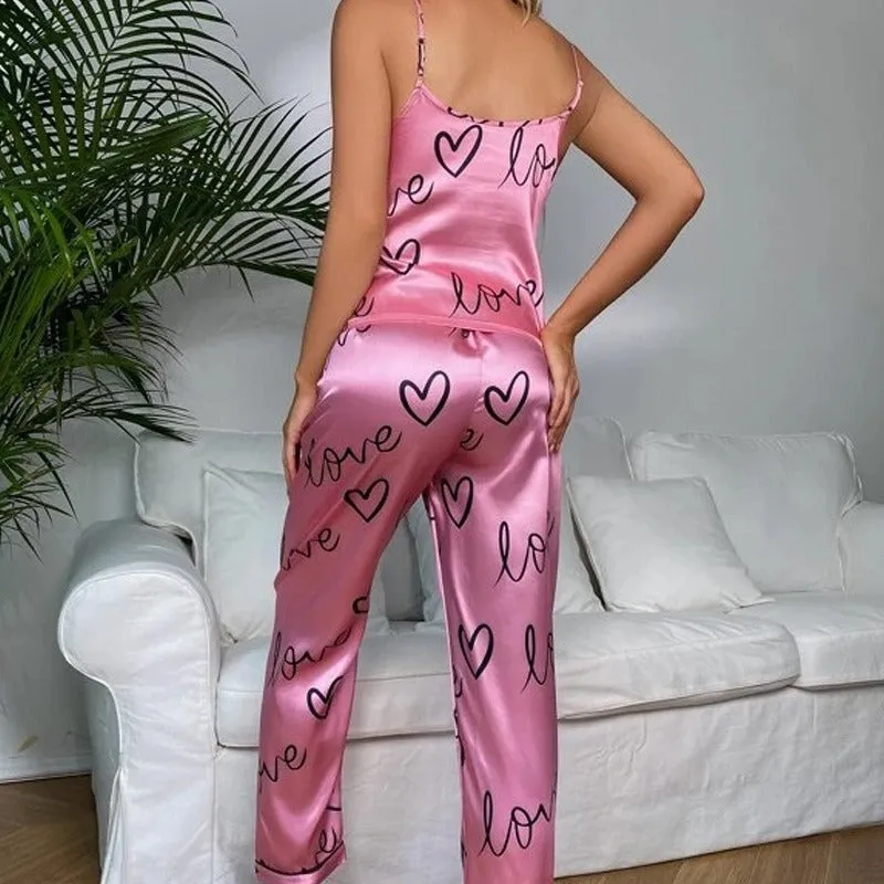 Women's shorts, pajamas, camisole, short sleeved Christmas pajamas, girls' pink heart-shaped pajamas