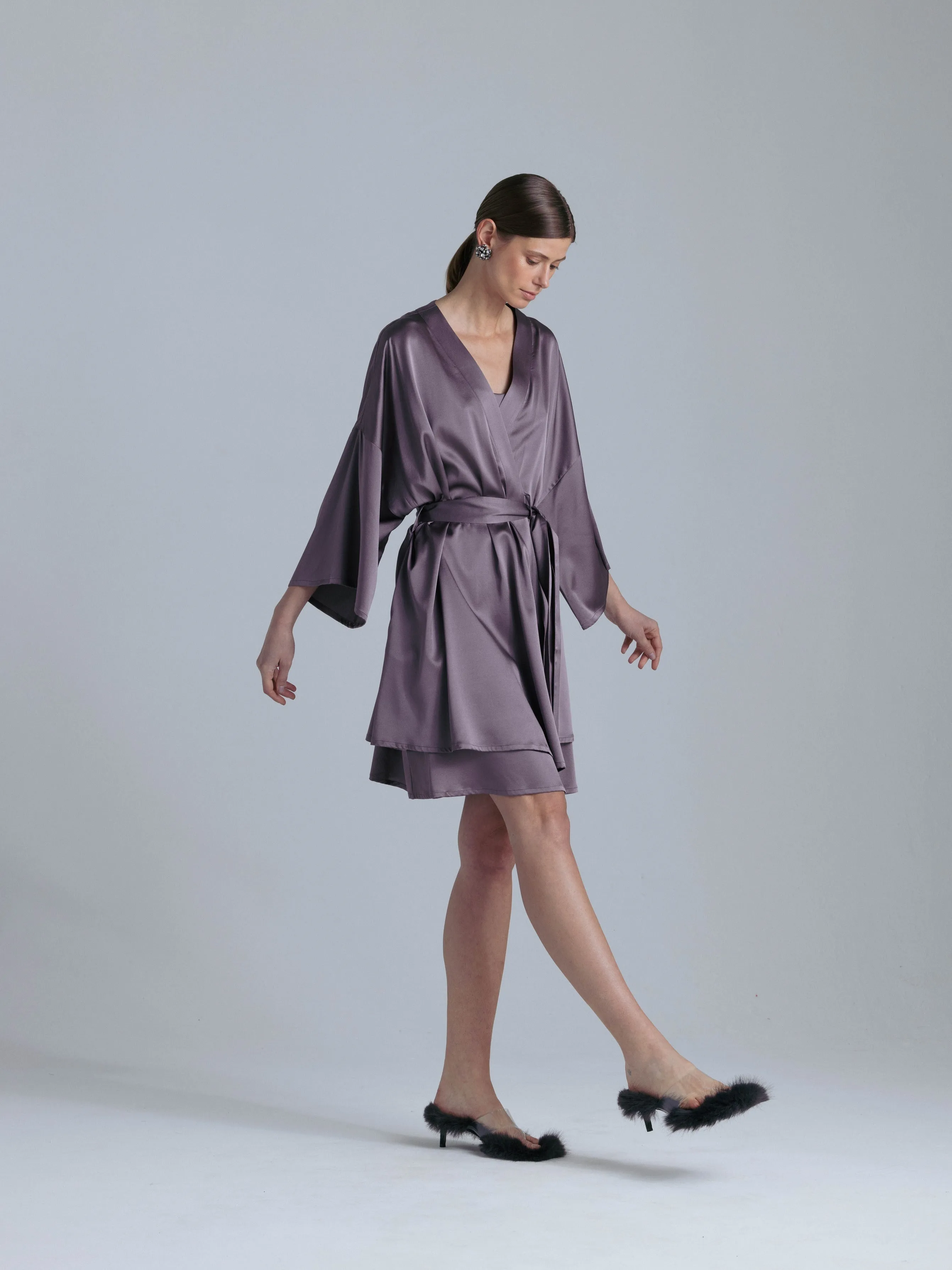 Women's Silk Dressing Gown 'Muse' in Noble Purple