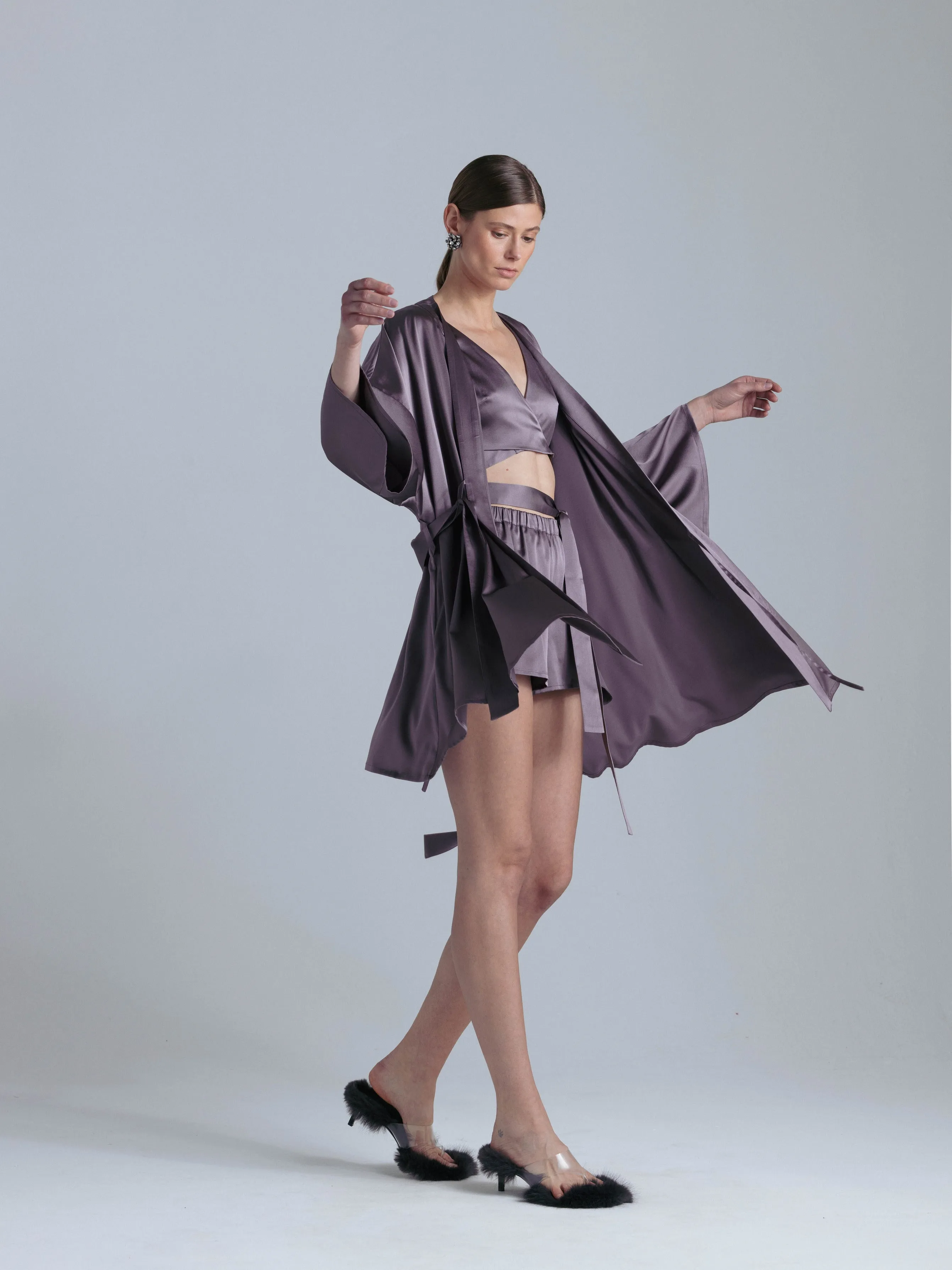 Women's Silk Dressing Gown 'Muse' in Noble Purple