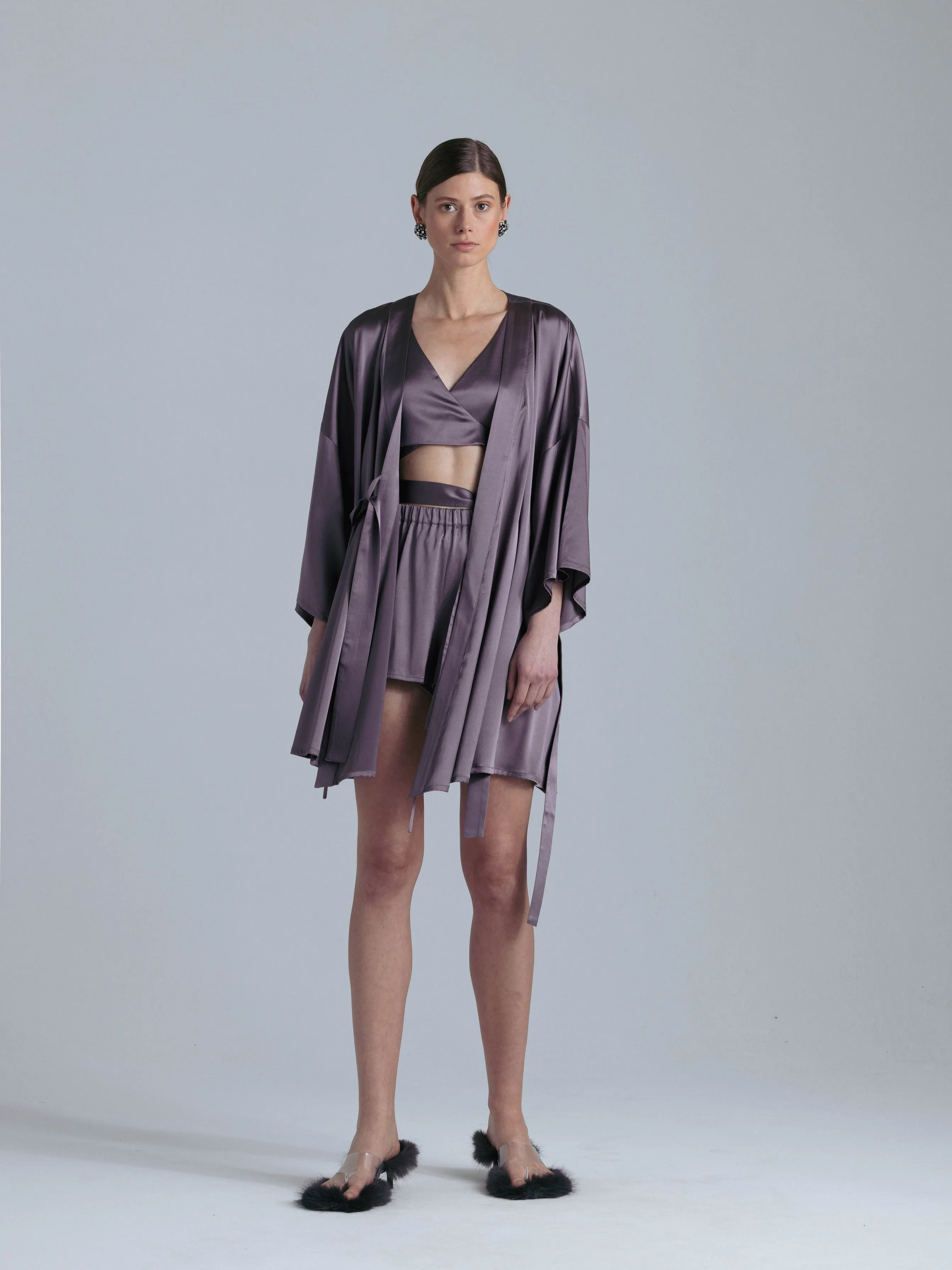 Women's Silk Dressing Gown 'Muse' in Noble Purple