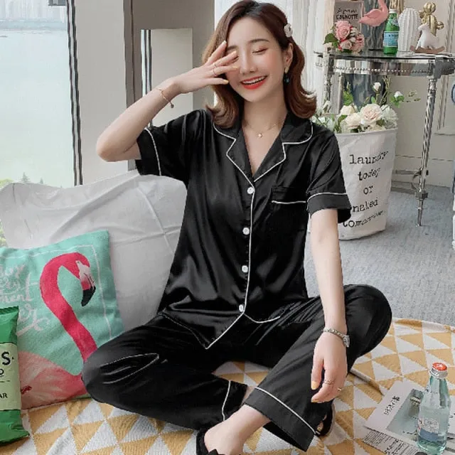 Womens Silk Satin Pajamas
