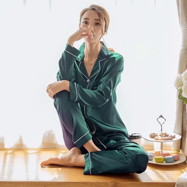 Womens Silk Satin Pajamas