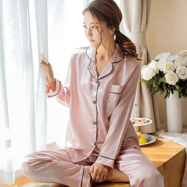 Womens Silk Satin Pajamas