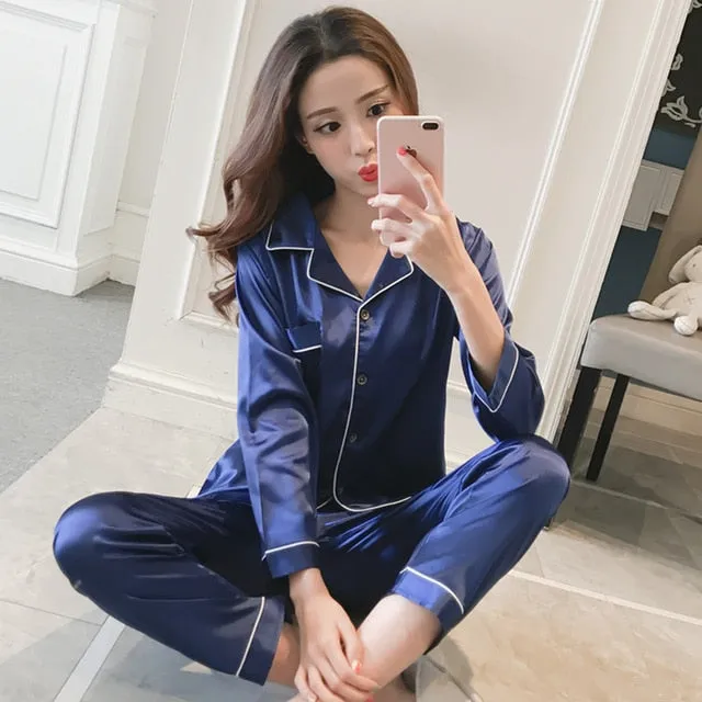 Womens Silk Satin Pajamas