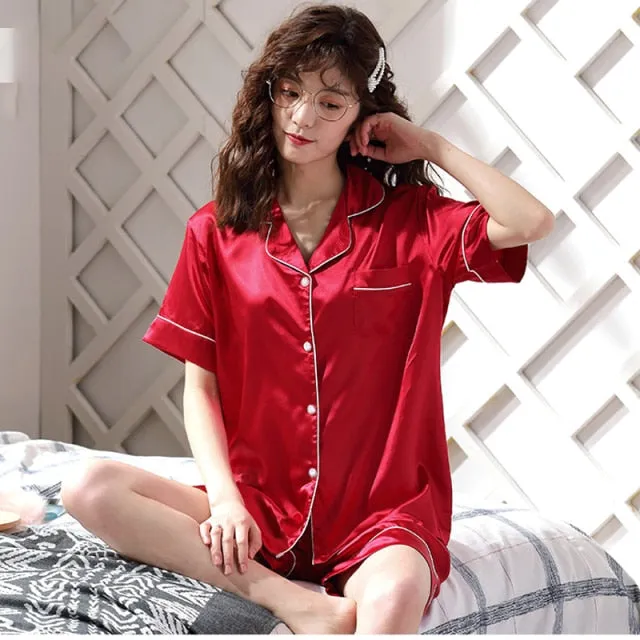 Womens Silk Satin Pajamas