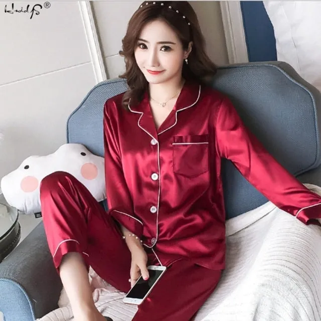 Womens Silk Satin Pajamas