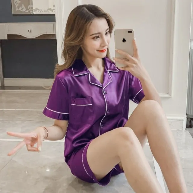 Womens Silk Satin Pajamas