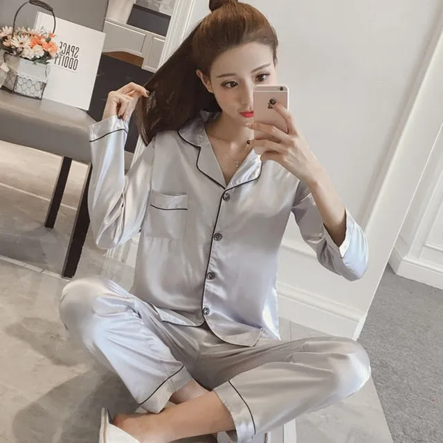 Womens Silk Satin Pajamas
