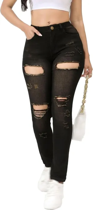 Women's Skinny Ripped Distressed Jeans Casual Comfort Stretch Denim Pants Destroyed Stretch Slim Fit Jeans