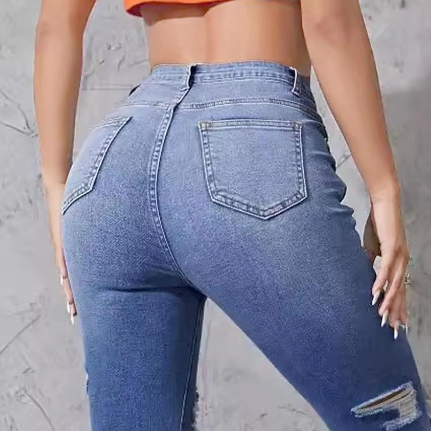 Women's Skinny Ripped Distressed Jeans Casual Comfort Stretch Denim Pants Destroyed Stretch Slim Fit Jeans