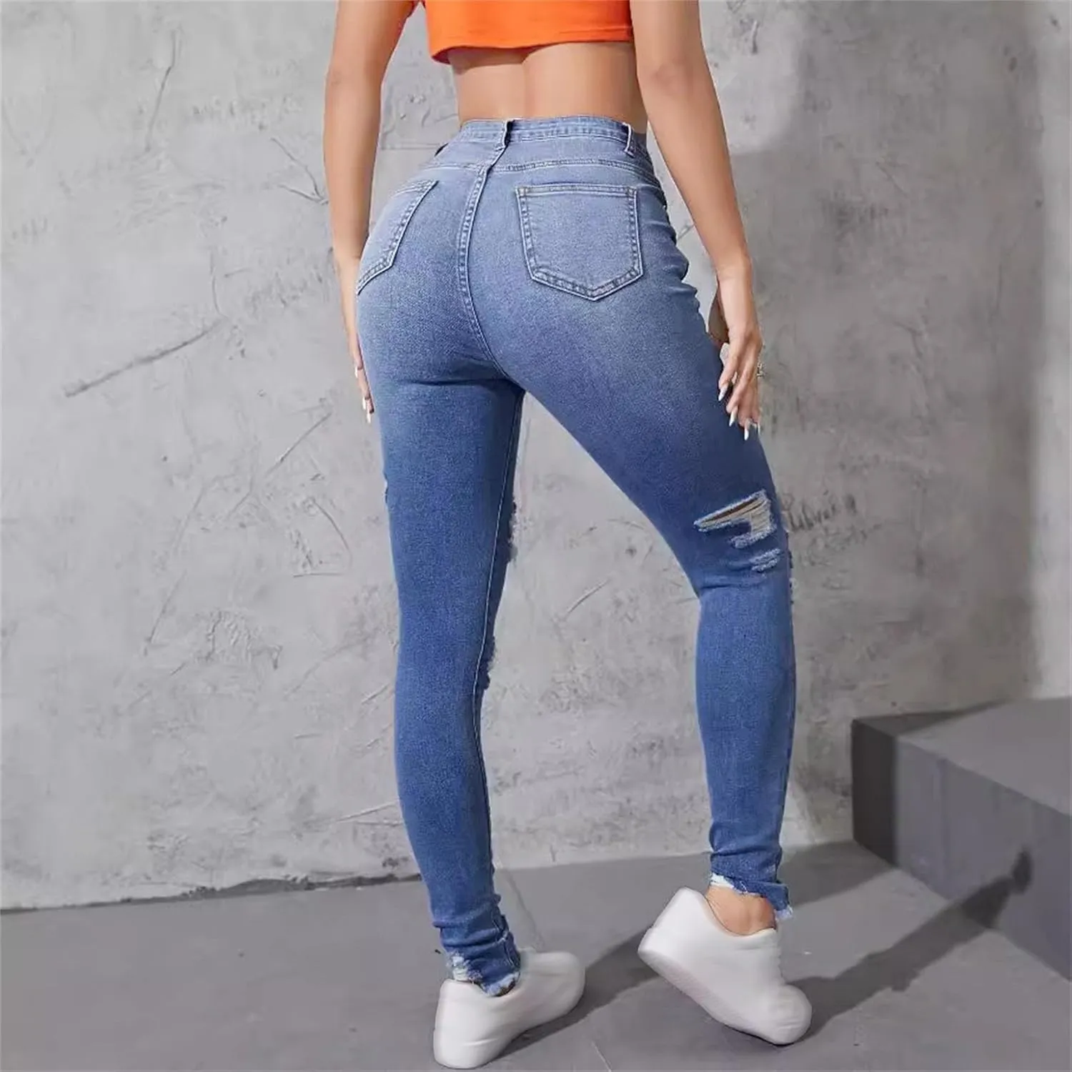 Women's Skinny Ripped Distressed Jeans Casual Comfort Stretch Denim Pants Destroyed Stretch Slim Fit Jeans