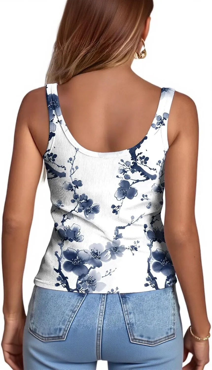 Womens Slim Fit Ribbed Spaghetti Strap Tank Top;Scoop Neck Camisole Lightweight Solid Basic Shirts