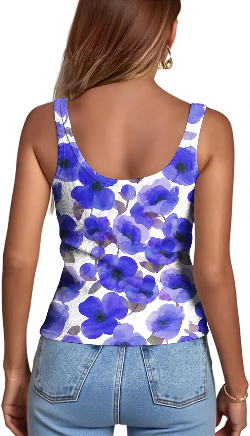 Womens Slim Fit Ribbed Spaghetti Strap Tank Top;Scoop Neck Camisole Lightweight Solid Basic Shirts