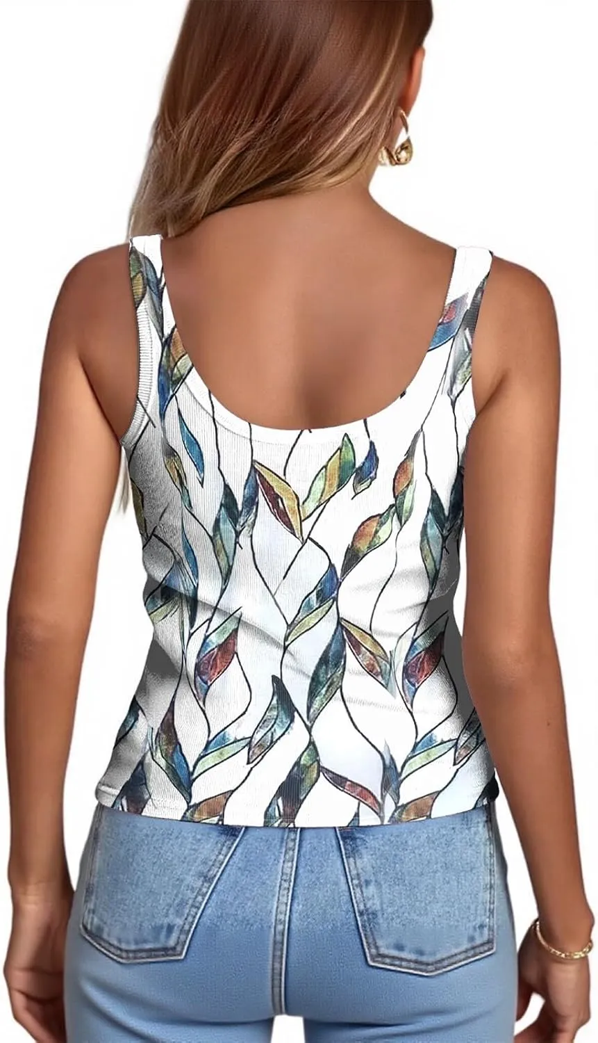 Womens Slim Fit Ribbed Spaghetti Strap Tank Top;Scoop Neck Camisole Lightweight Solid Basic Shirts