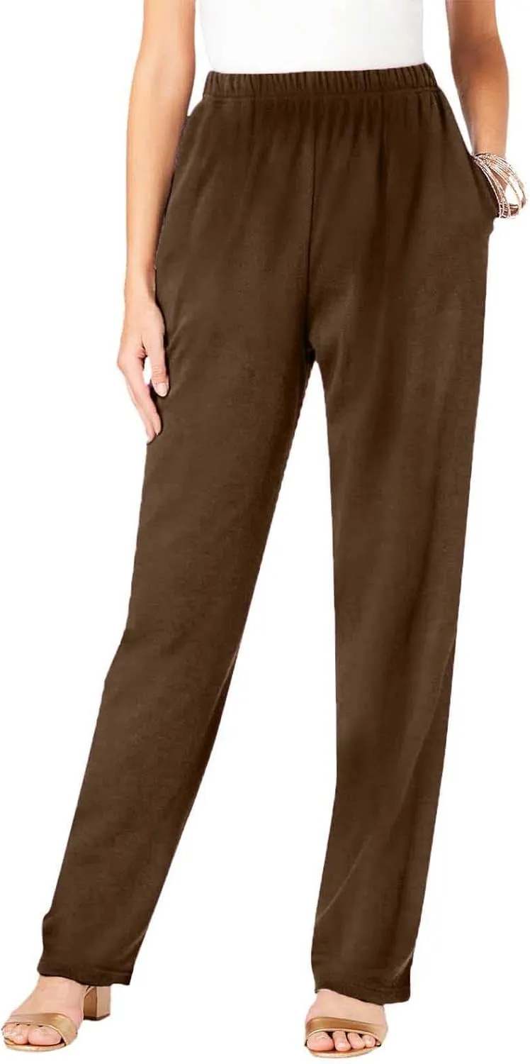 Women's Solid Color Long Pants Dressy Straight Leg Winter Sweatpants Thickened Plus Size Trousers with Pockets