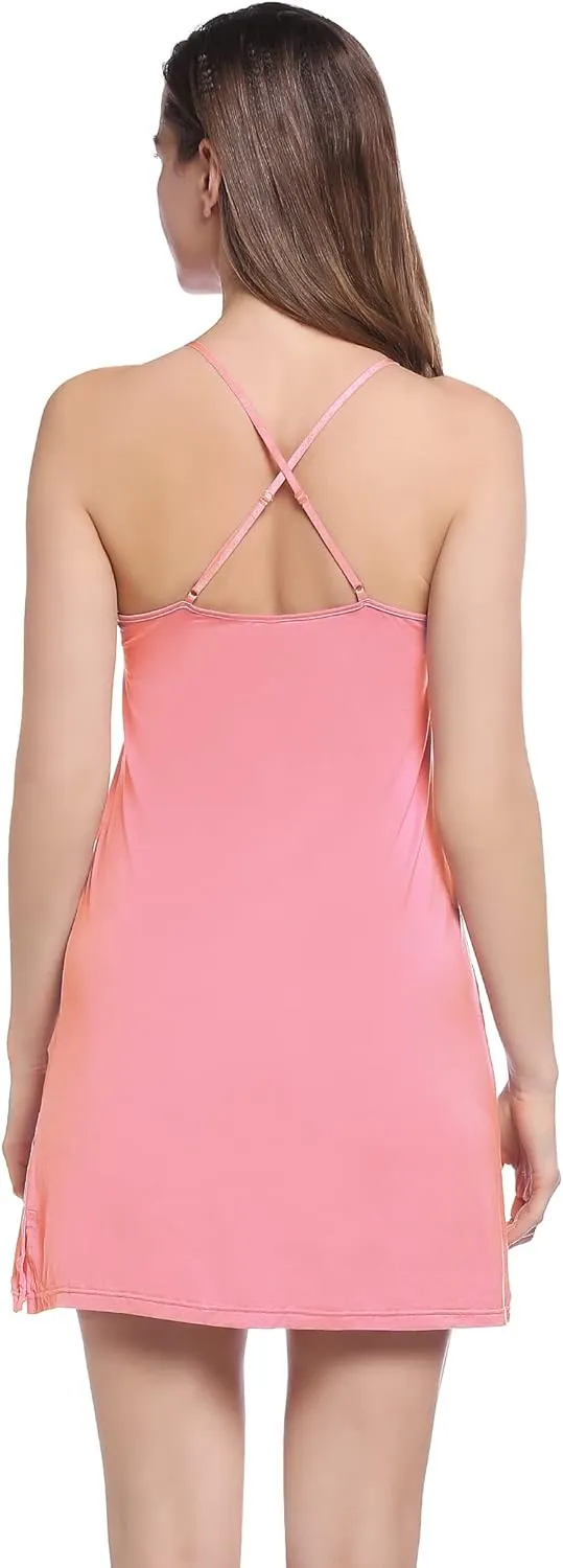 Womens Spaghetti Strap Nightgowns Bamboo Short Nighties