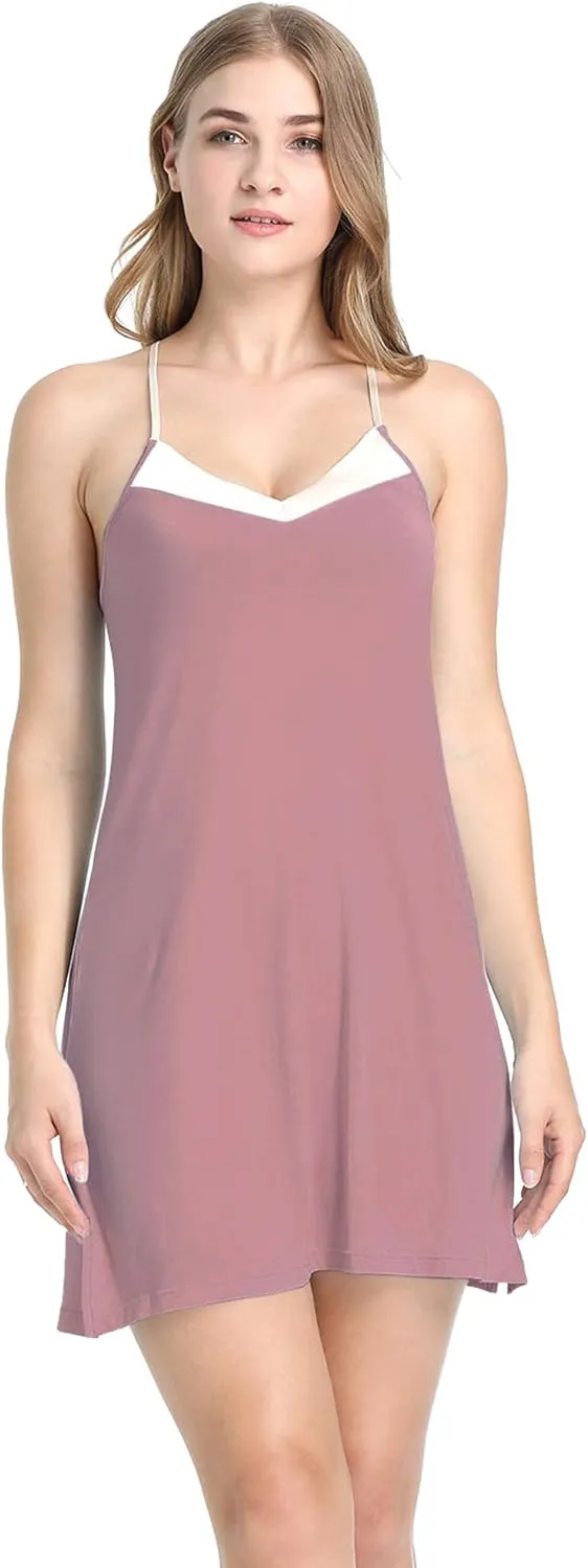 Womens Spaghetti Strap Nightgowns Bamboo Short Nighties