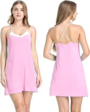 Womens Spaghetti Strap Nightgowns Bamboo Short Nighties
