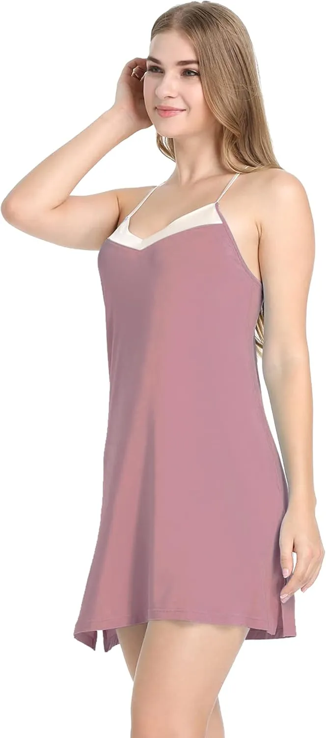 Womens Spaghetti Strap Nightgowns Bamboo Short Nighties