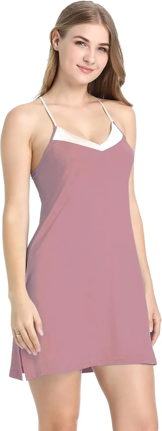 Womens Spaghetti Strap Nightgowns Bamboo Short Nighties