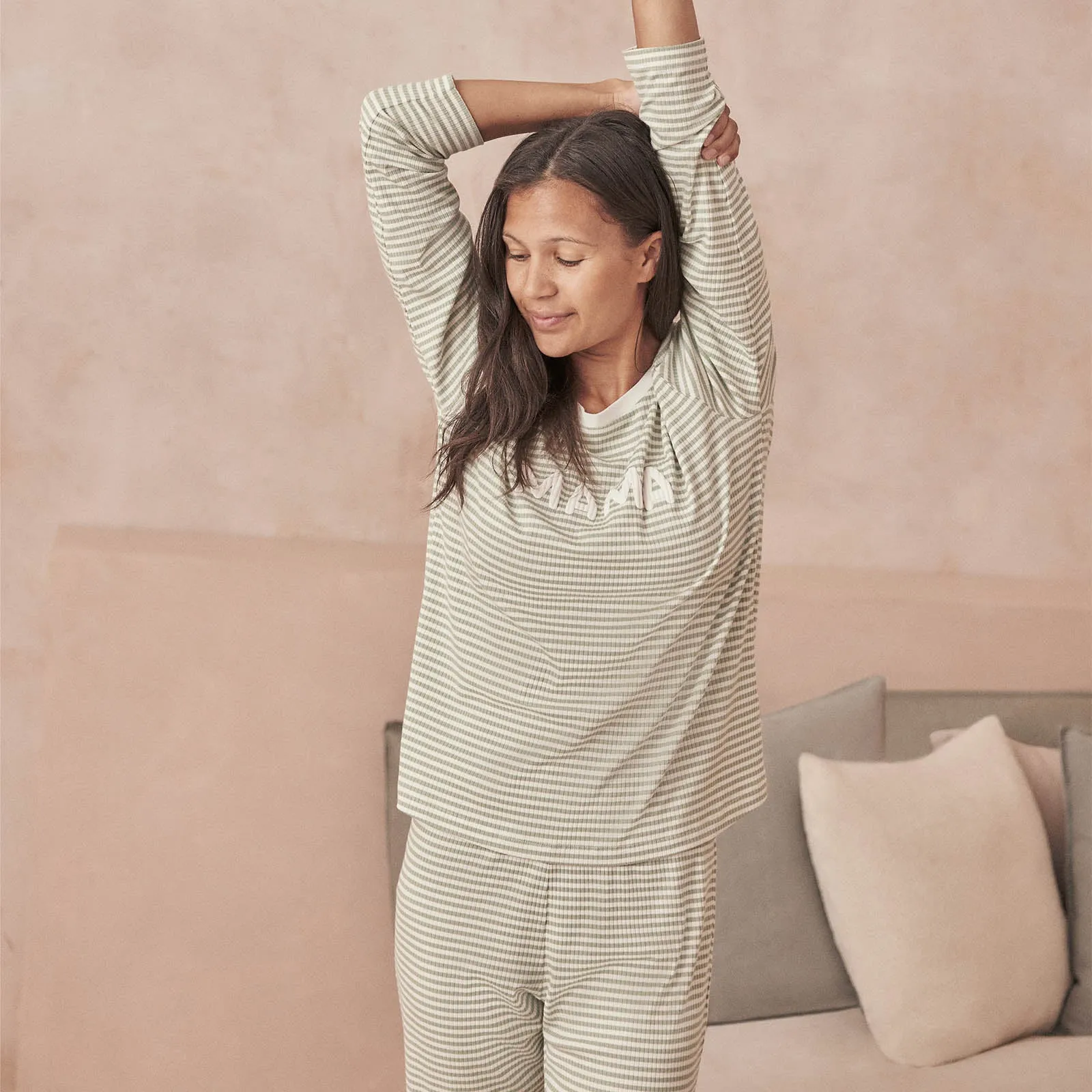 Women's Striped Ribbed Pajama Set