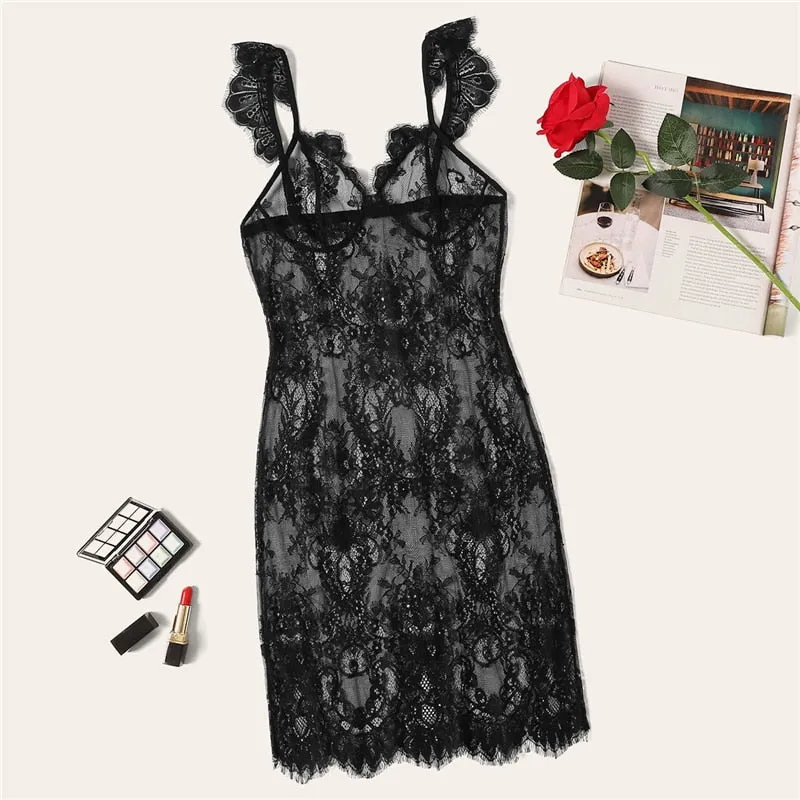 Women's Summer Lace V-Neck Mini Nightgown