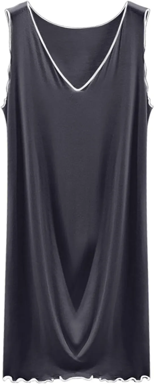 Women's Summer Sleeveless Nightgown Loose V Neck Sleepshirts Comfy Soft Modal Sleepwear Tank Top Nightdress