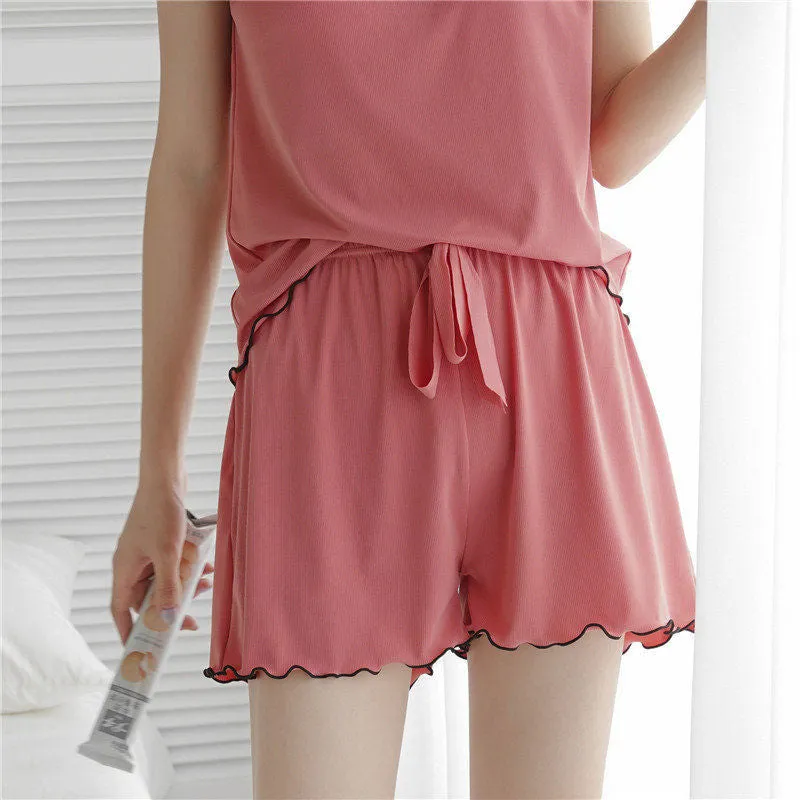 Women's Summer Top Shorts Cool Ice Silk Pajama Homewear-TS110