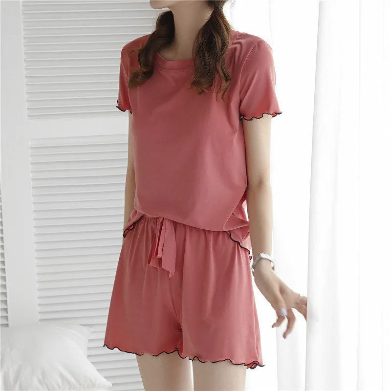 Women's Summer Top Shorts Cool Ice Silk Pajama Homewear-TS110