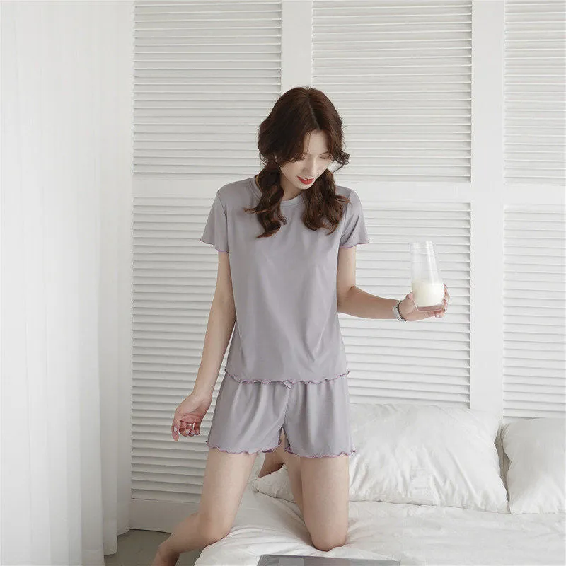 Women's Summer Top Shorts Cool Ice Silk Pajama Homewear-TS110