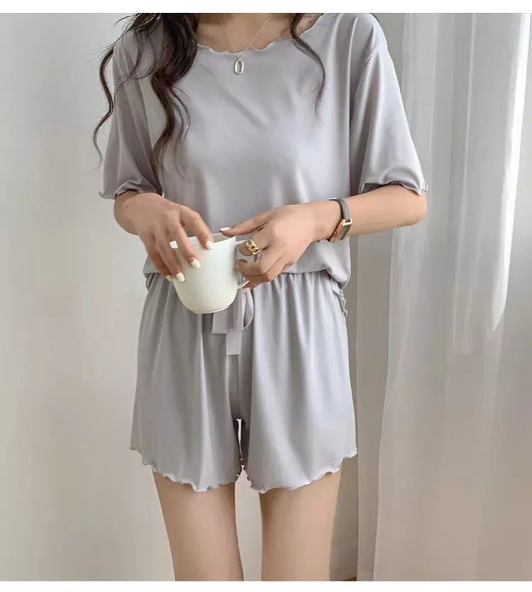 Women's Summer Top Shorts Cool Ice Silk Pajama Homewear-TS110