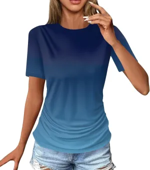 Women's T Shirts 2025 Spring Summer Fashion Casual Tops Round Neck Slim Short Sleeve Printed Tunic Blouse