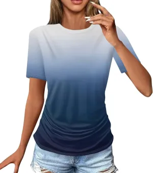 Women's T Shirts 2025 Spring Summer Fashion Casual Tops Round Neck Slim Short Sleeve Printed Tunic Blouse