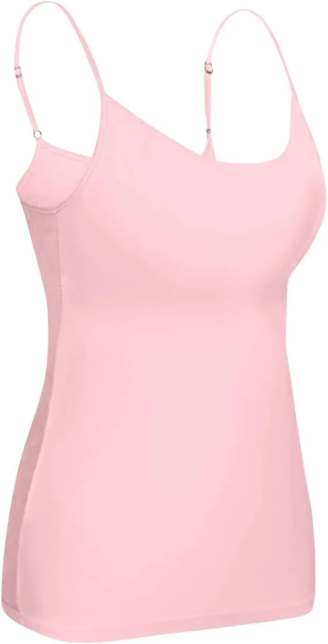 Womens Tank Tops Fitted Built in Bra Adjustable Spaghetti Strap Workout Cami Tops Gym Shirts Sleeveless Under Clothes