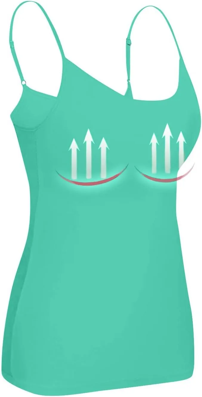 Womens Tank Tops Fitted Built in Bra Adjustable Spaghetti Strap Workout Cami Tops Gym Shirts Sleeveless Under Clothes