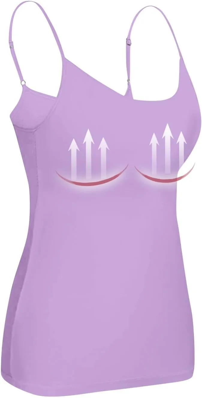 Womens Tank Tops Fitted Built in Bra Adjustable Spaghetti Strap Workout Cami Tops Gym Shirts Sleeveless Under Clothes