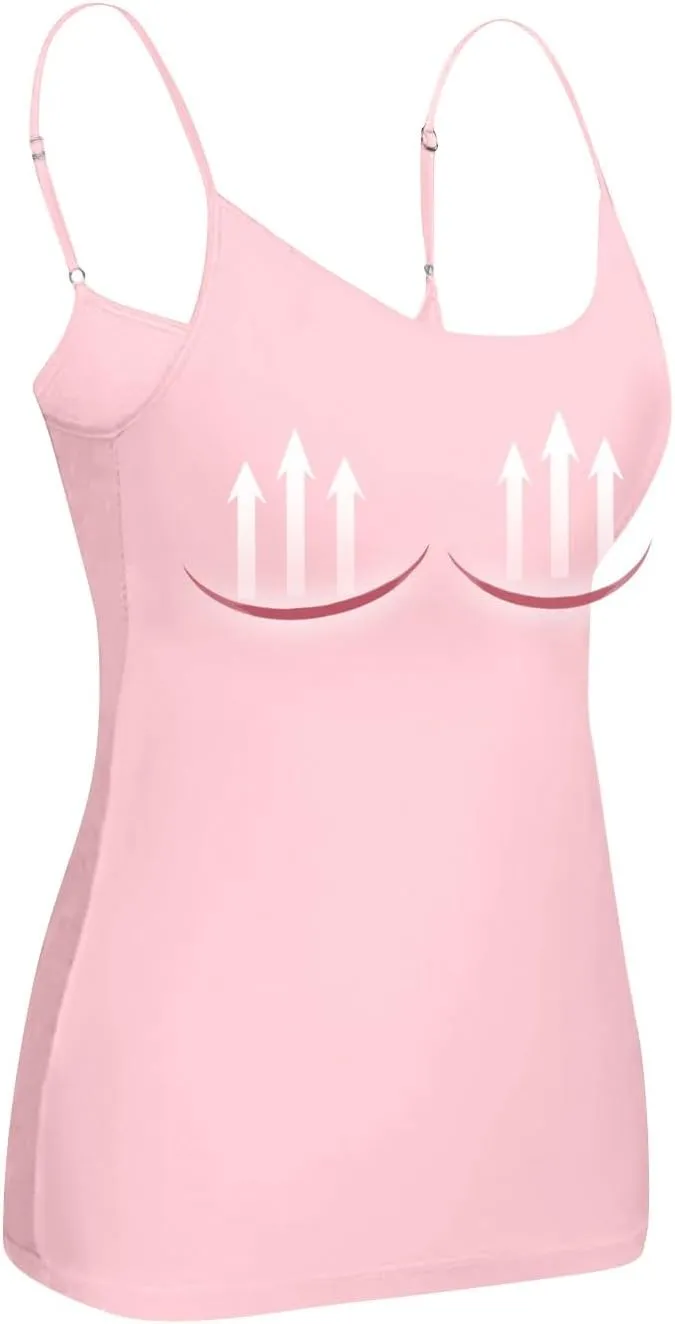Womens Tank Tops Fitted Built in Bra Adjustable Spaghetti Strap Workout Cami Tops Gym Shirts Sleeveless Under Clothes