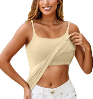 Womens Tank Tops Fitted Built in Bra Adjustable Spaghetti Strap Workout Cami Tops Gym Shirts Sleeveless Under Clothes