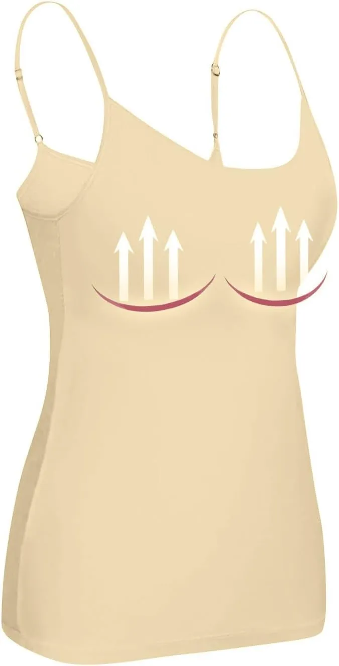 Womens Tank Tops Fitted Built in Bra Adjustable Spaghetti Strap Workout Cami Tops Gym Shirts Sleeveless Under Clothes