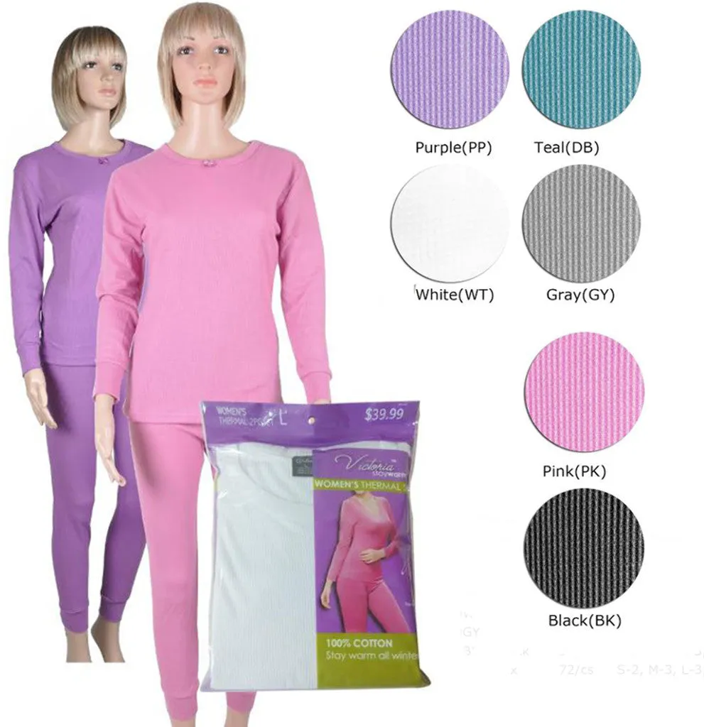 women's thermal underwear sets - white Case of 36