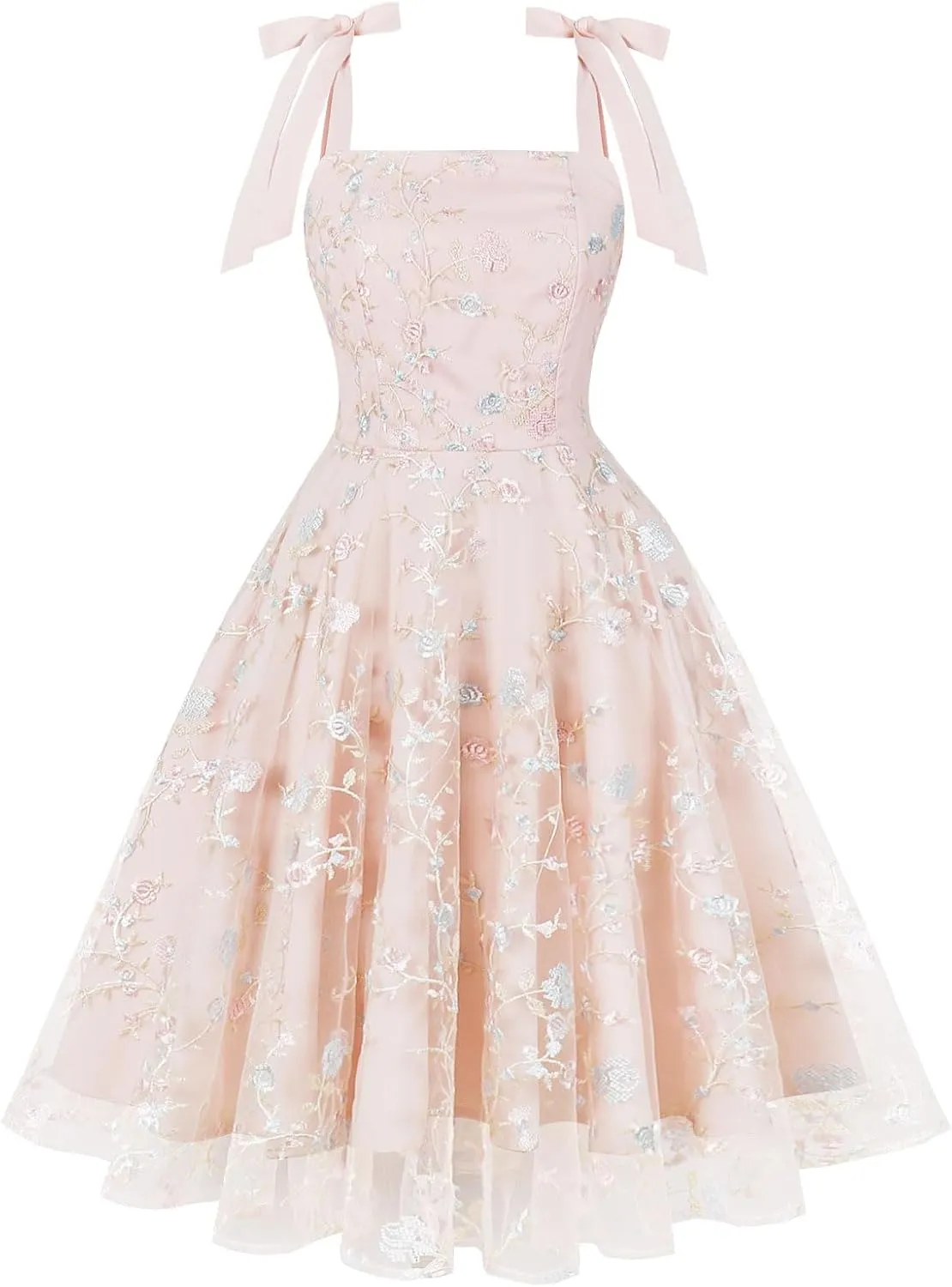 Women's Tie Strap Tulle Prom Dresses Sweetheart Flower Embroidery Dress Short Formal Party Mini Homecoming Dresses