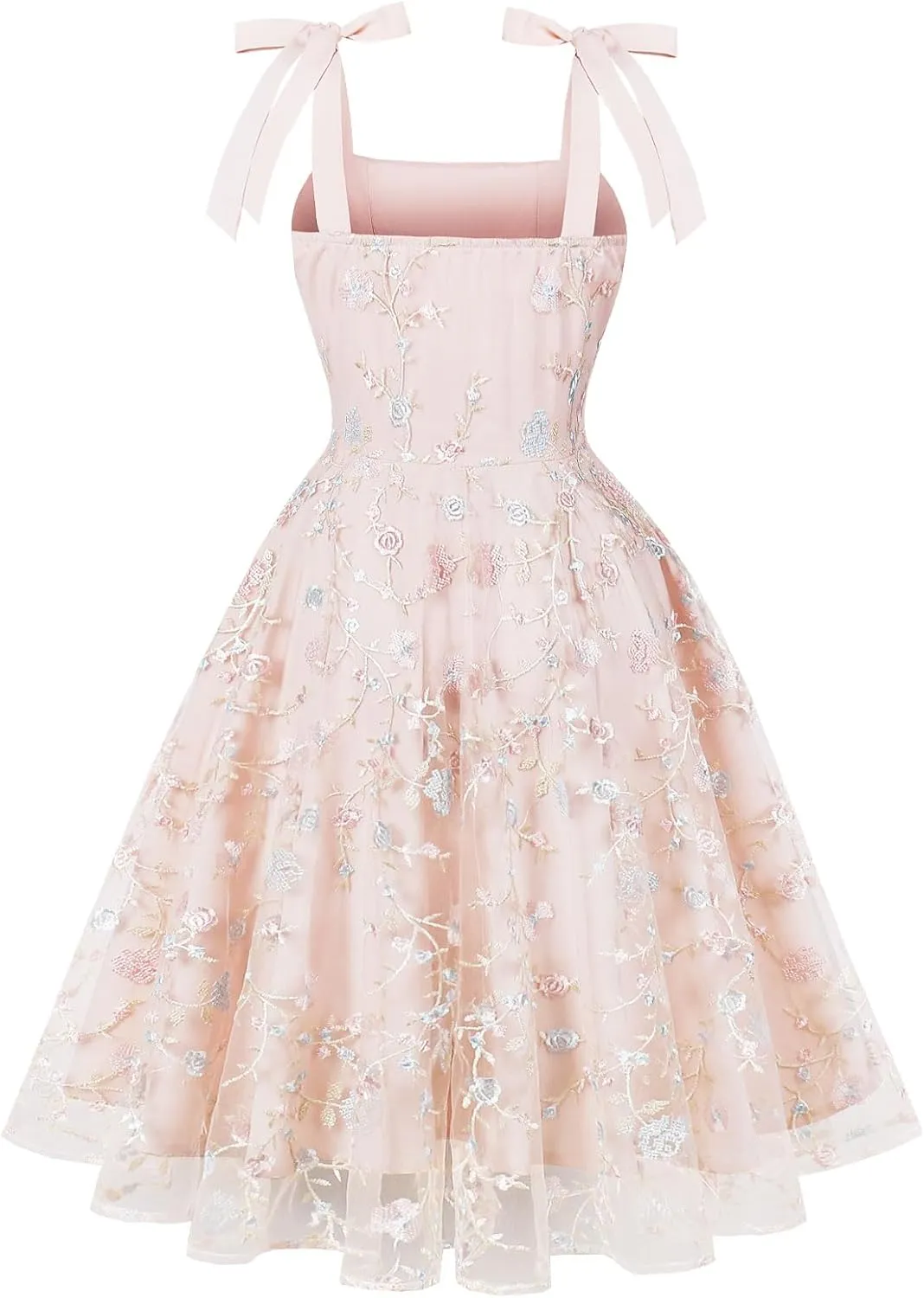 Women's Tie Strap Tulle Prom Dresses Sweetheart Flower Embroidery Dress Short Formal Party Mini Homecoming Dresses