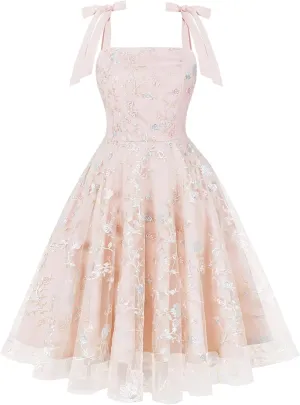 Women's Tie Strap Tulle Prom Dresses Sweetheart Flower Embroidery Dress Short Formal Party Mini Homecoming Dresses