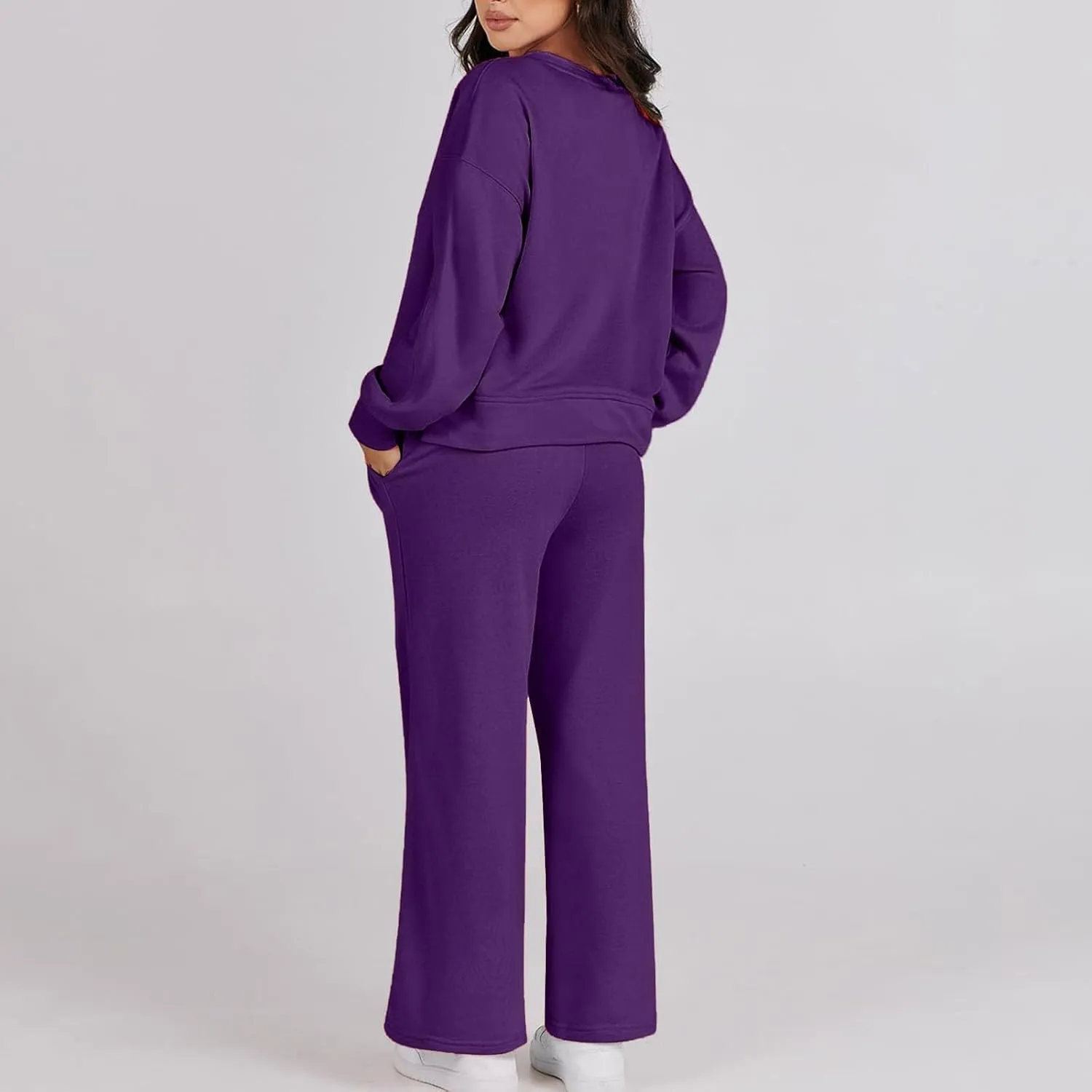 Womens Two Piece Outfits 2025 Comfy Sweatsuit Lounge Long Sleeve V Neck Top and Wide Leg Pant Matching Sets Tracksuit