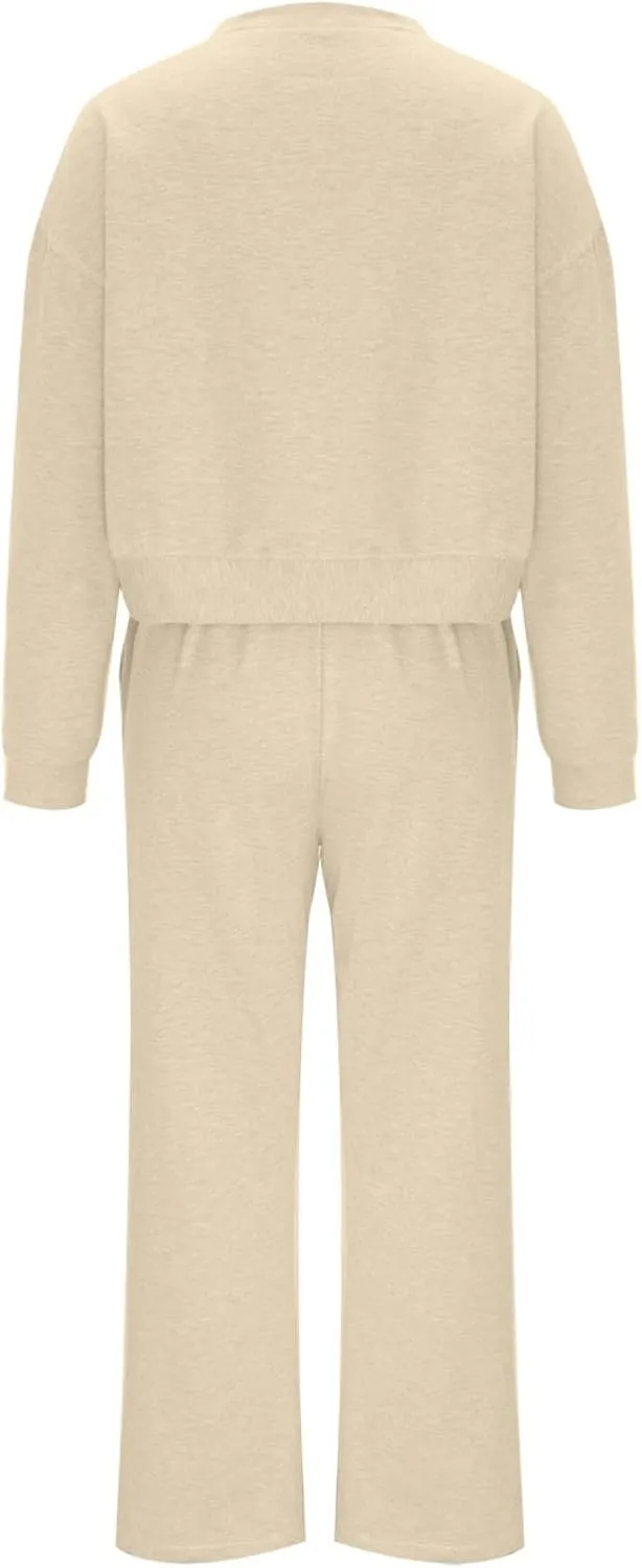 Womens Two Piece Outfits 2025 Comfy Sweatsuit Lounge Long Sleeve V Neck Top and Wide Leg Pant Matching Sets Tracksuit