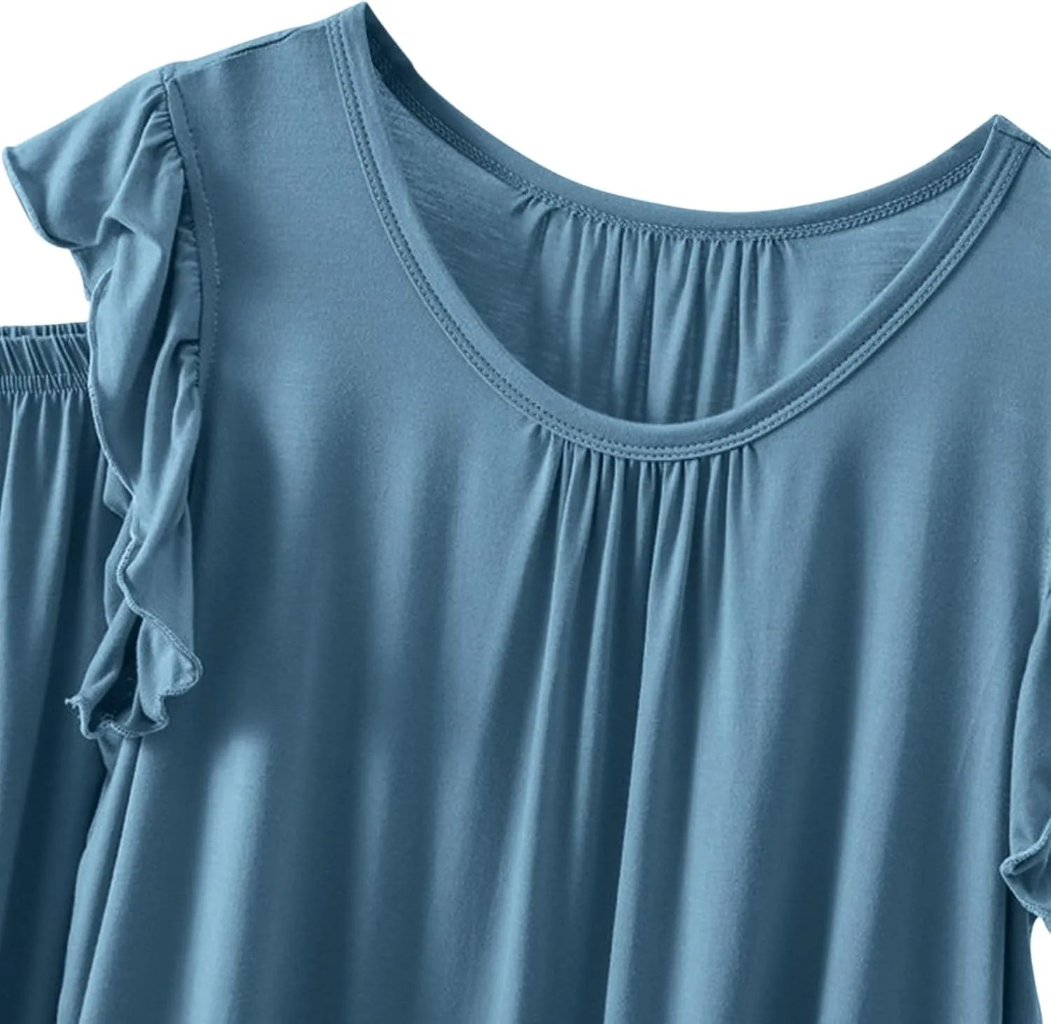 Womens Two Piece Pajamas Sets Plus Size Loungewear Soft Sleepwear Summer Ruffle Sleeve Pjs Tank Top Shorts Lounge Set