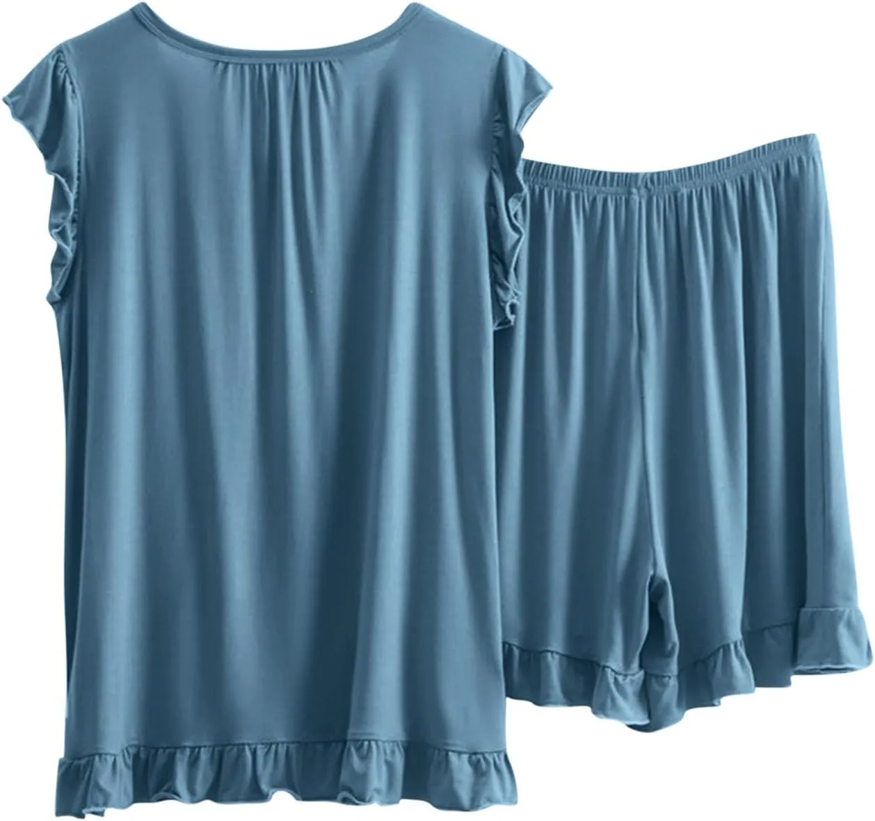 Womens Two Piece Pajamas Sets Plus Size Loungewear Soft Sleepwear Summer Ruffle Sleeve Pjs Tank Top Shorts Lounge Set