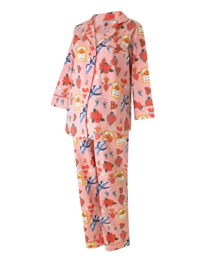Womens Under-Bump Maternity Cotton Pyjamas Pink Mon Coeur